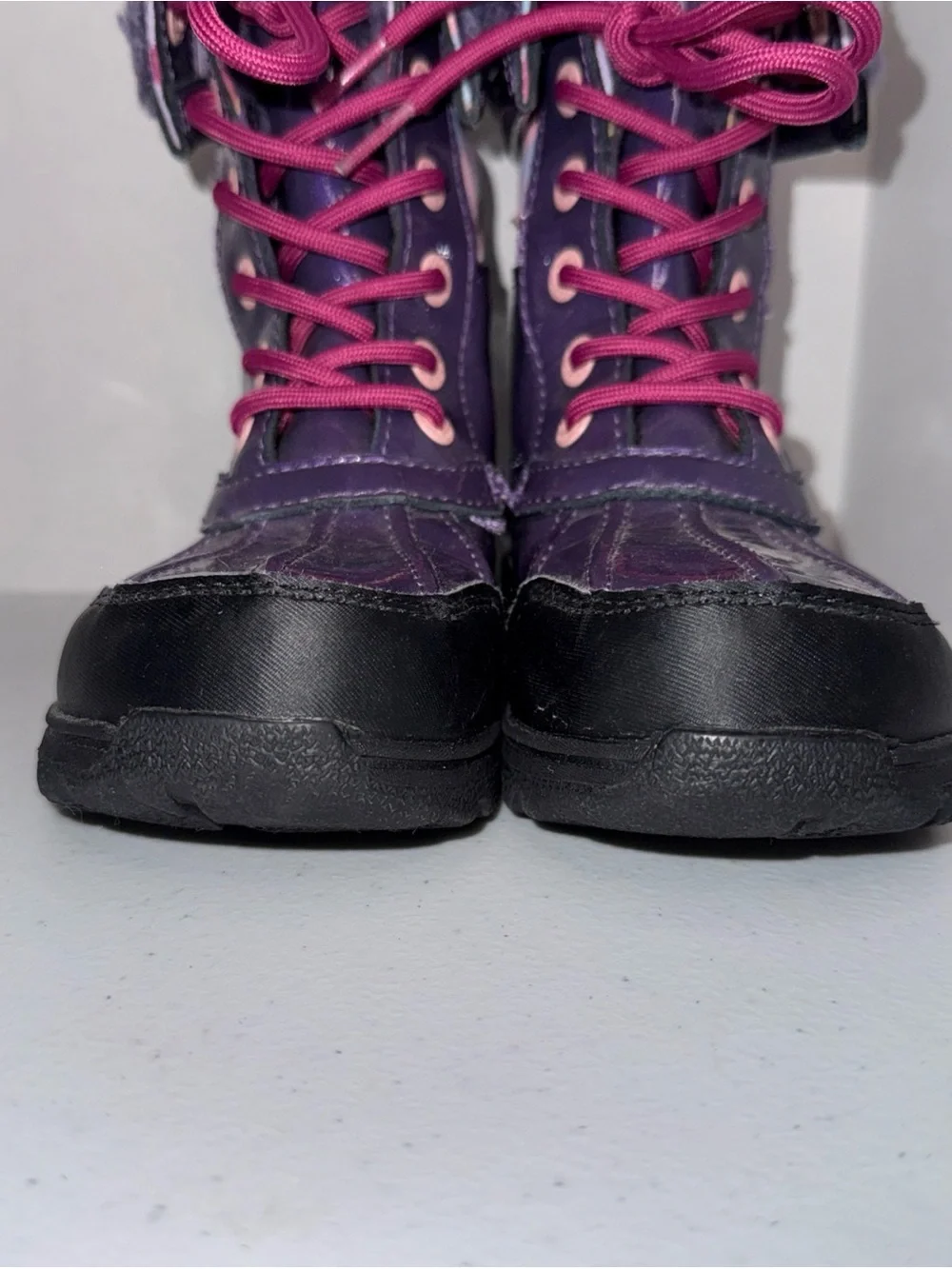UGG Purple and Pink Kids Lace-Up Faux-Fur Winter Boots size 1